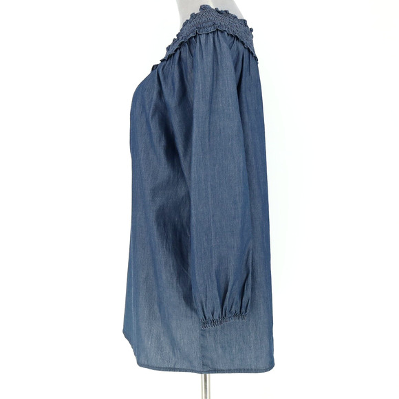 Chicos Top 1 Womens Medium 8 Blue Cotton Off Shoulder Blouse Boho Romantic - Picture 5 of 13